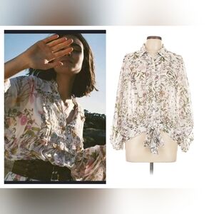 Katie's. Floral Blouse in Cream and Green